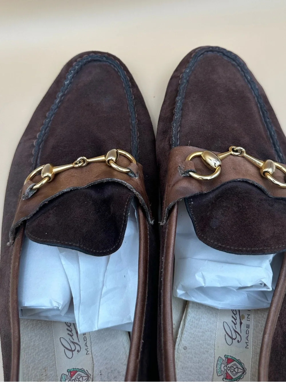 Vintage 1970s/80s Gucci Brown Suede Classic Horsebit Loafers